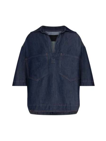 Koszula dżinsowa Dondup z dekoltem w serek niebieska