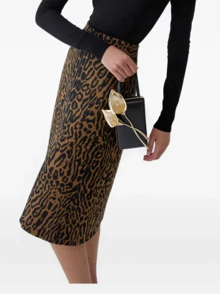 Fustă midi Carolina Herrera cu model leopard din jacard în linie A maro