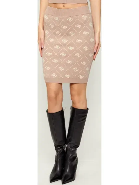 GUESS Fustă SARAH maro cappuccino / alb bej