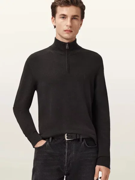 AllSaints pulover din amestec de lână KILBURN bordo cu turtleneck maro