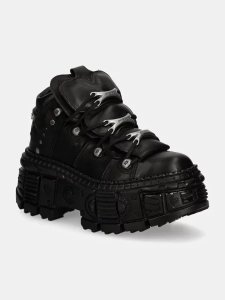 New Rock sneakers din piele CRUST NEGRO + TANK CASCO NEGRO negru