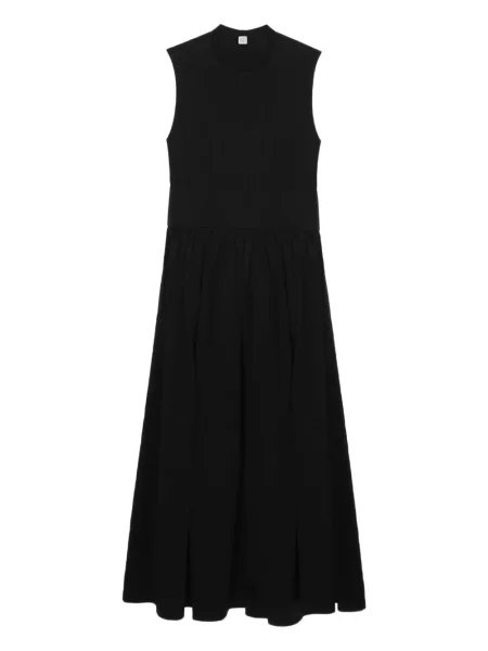 Rochie maxi Toteme fără mâneci plisată de costum negru