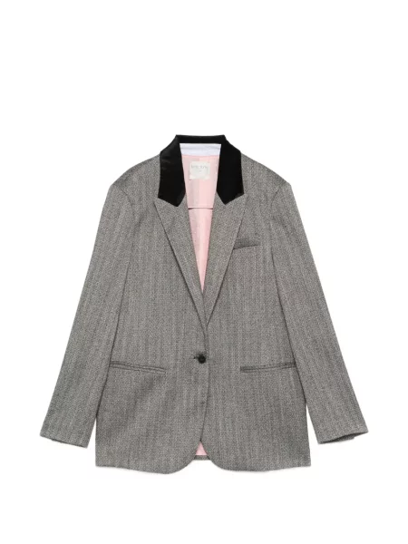 Gulerat geacă Forte_forte de catifea cu model herringbone gri