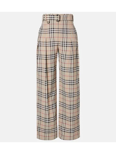 Pantaloni Burberry în carouri bej