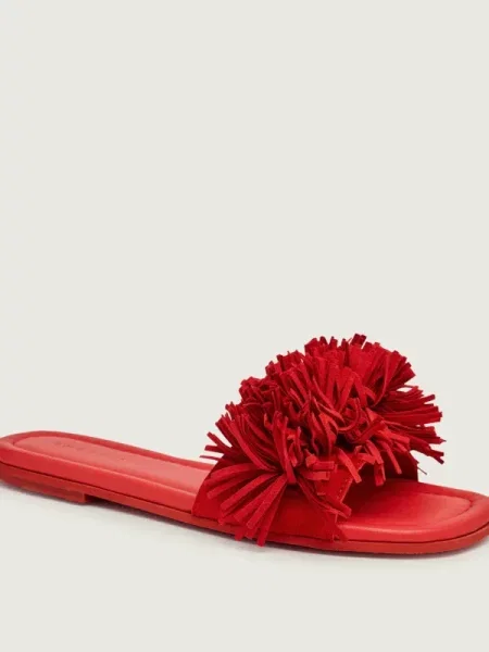 INUIKII Șlapi FRINGES FLOWER | piele întoarsă roșu