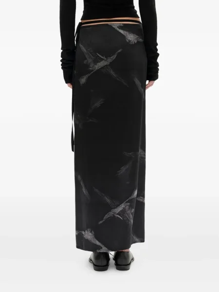 Fusta maxi Ann Demeulemeester din satin cu imagine negru