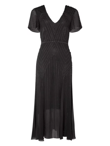 Sukienka midi Temperley London do kolan z koralikami garniturowa czarna