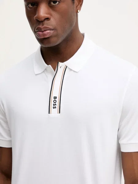 BOSS Green tricou polo uni alb