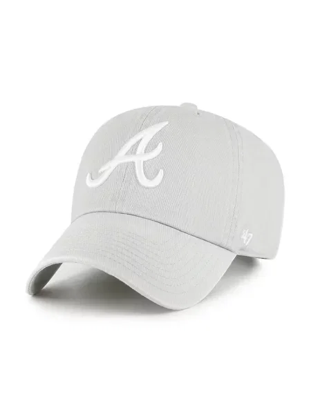 Шапка с козирка 47 brand MLB Atlanta Braves с изчистен дизайн сиво