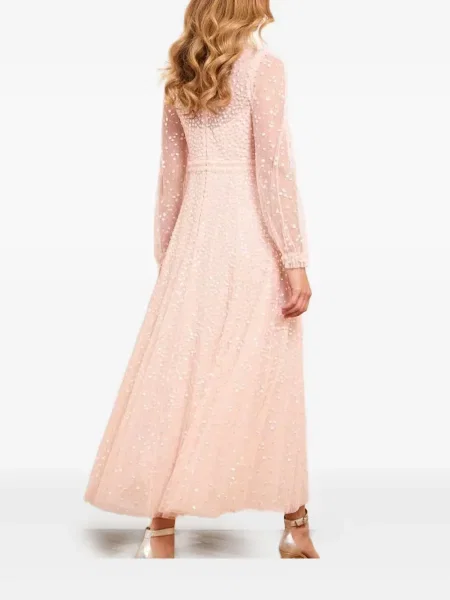 Dlouhé oblekové maxi šaty Needle & Thread s flitry růžové