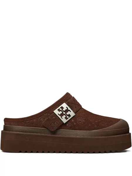 Papuci tip mules Tory Burch cu platformă maro