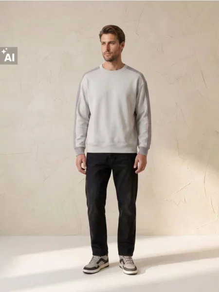 Sinsay Mikina crewneck s příměsí bavlny béžová