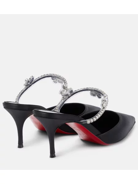 Papuci tip mules Christian Louboutin din satin negru