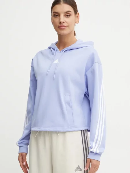 Dukserica adidas Future Icons za žene s kapuljačom s aplikacijom plava