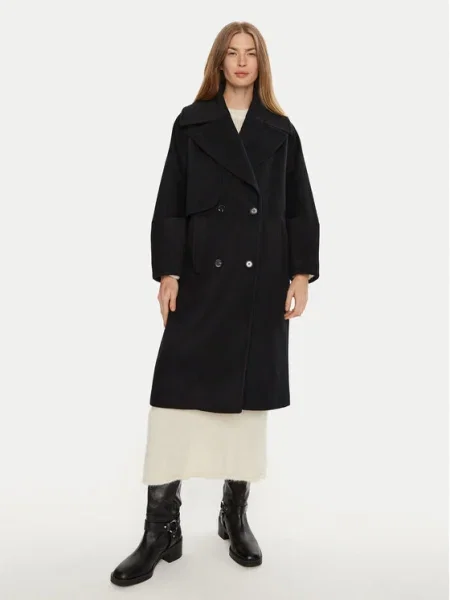 MUNTHE palton de lana TELLY de tranzitie cu doua randuri de negru