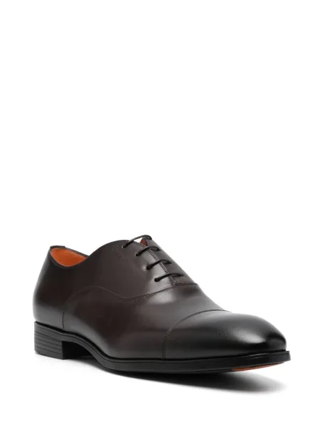 Кожени ниски обувки Santoni с връзки кафяво