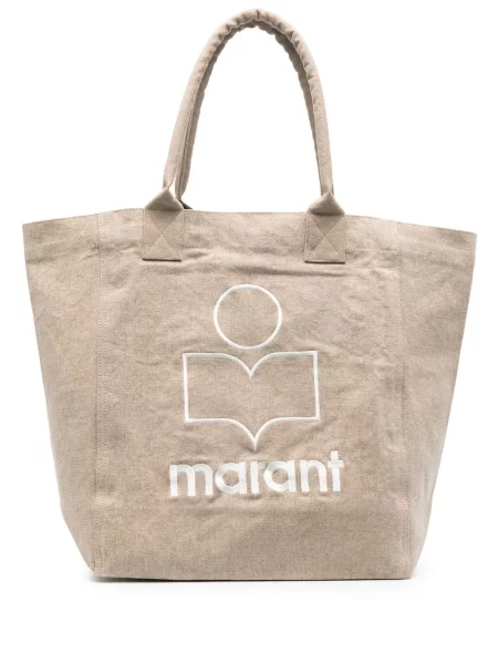 Geantă Isabel Marant din canvas maro
