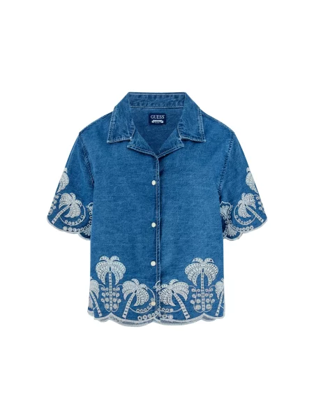 GUESS Bluză PETRA albastru denim alb