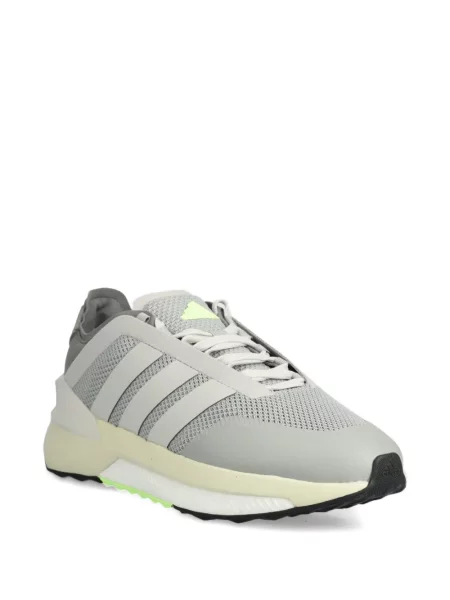 Geacă cu puf Adidas din piele de căprioară cu dungi cu glugă albastru