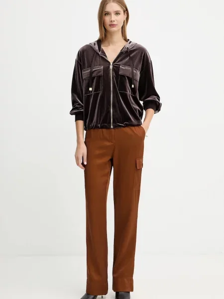 Велюрова кофта Liu Jo з капюшоном однотонна коричневий