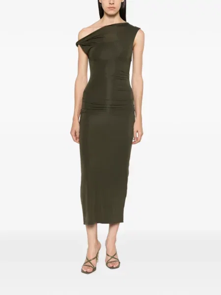 Rochie midi Patrizia Pepe asimetrică drapată verde