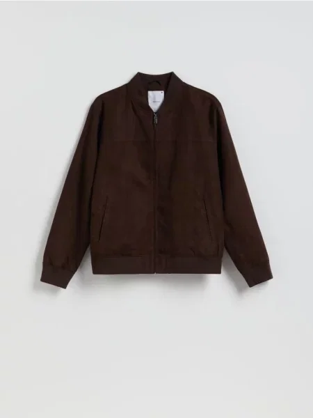 Reserved Geacă bomber din piele ecologică întoarsă maro-închis maro