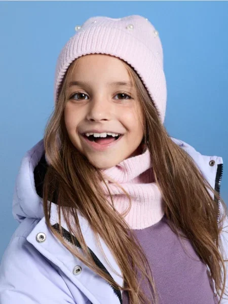 Sinsay Čepice beanie s imitací perliček pastelová růžová