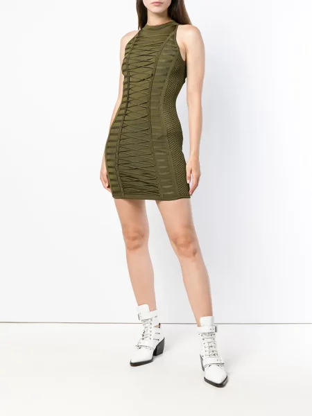 Rochie Balmain cu șireturi tricotate verde