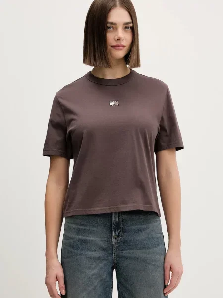 Тениска Tommy Jeans кафяво
