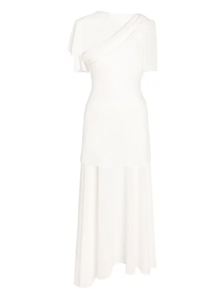 Rochie midi Post Meridiem drapată până la genunchi de costum alb
