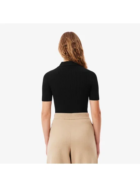 Lacoste Koszulka Polo 3D Z Prążkowanej Dzianiny czarna