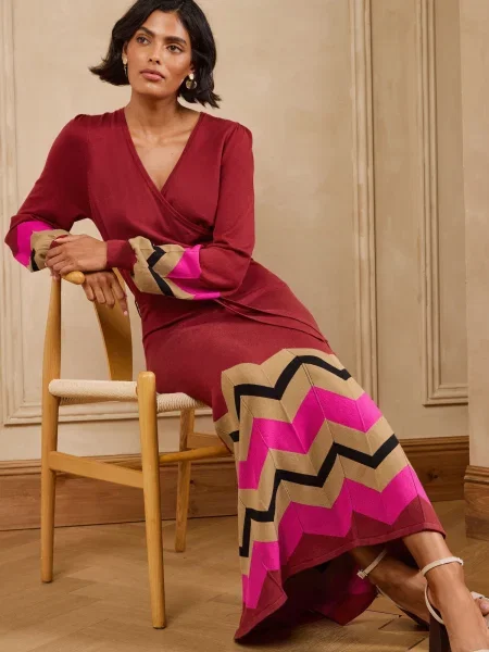 Love & roses Rochie tricotat bej / roz / roșu cireș negru