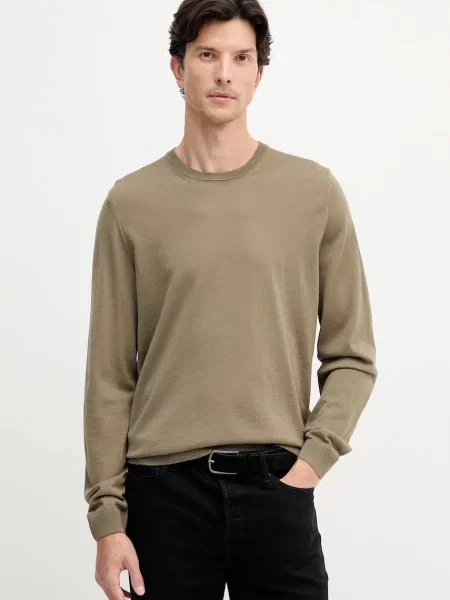 Вълнен пуловер BOSS мъжки от лека материя черно