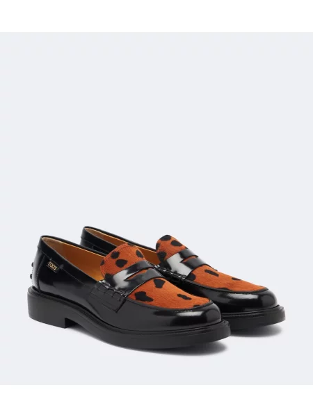 Pantofi loafer Tod's din piele cu imagine cu model leopard negru