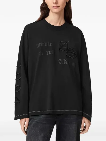 Lung tricou Allsaints cu autograf negru