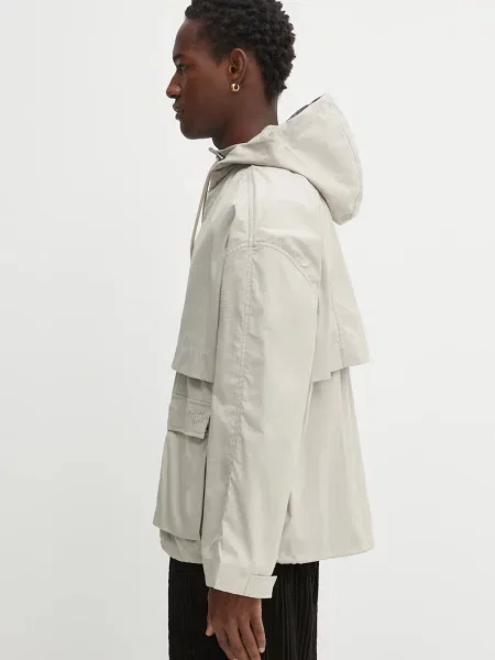 Μπουφάν Maison Kitsuné Hooded Zipped Windbreaker μπεζ