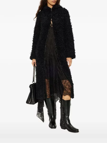 Palton Fendi tricotate cu glugă negru