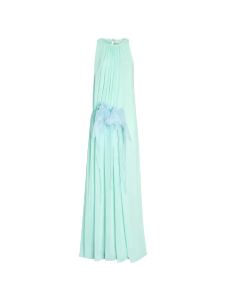 Rochie maxi Genny cu model floral de costum verde