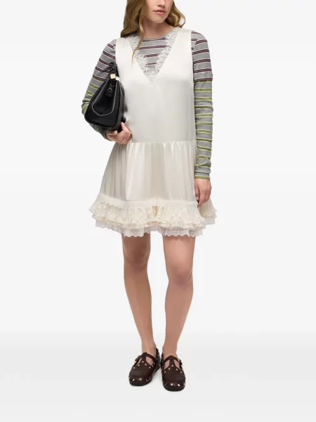 Rochie mini Ganni cu volane din dantelă alb