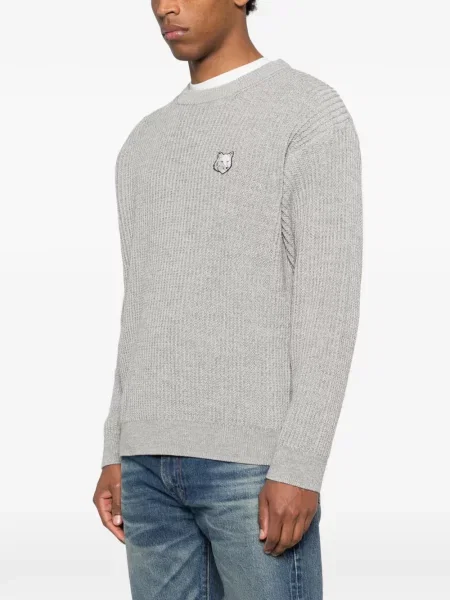 Pulover Maison Kitsune cu nervuri cu autograf gri