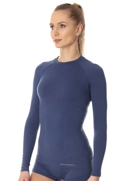 Koszulka wełniana z długim rękawem Brubeck ACTIVE WOOL niebieska