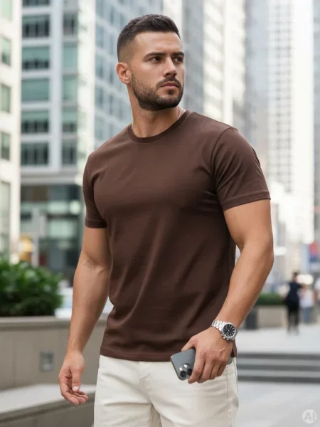 T-shirt basic Dstreet brązowy