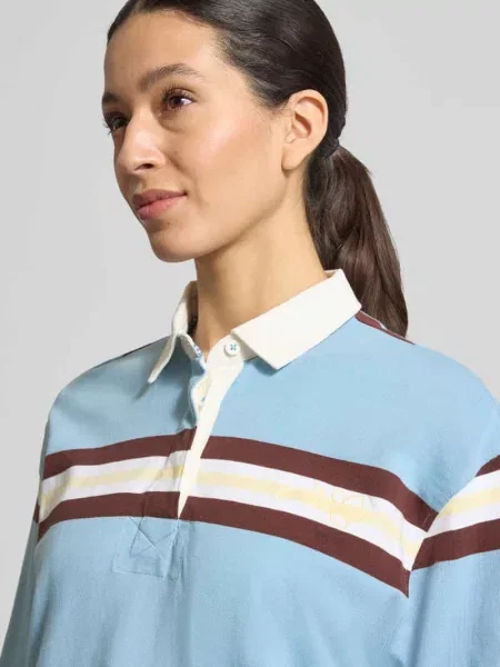 Bluzka z długim rękawem z kołnierzykiem polo i ukrytą listwą guzikową Jake*s Studio Woman błękitna