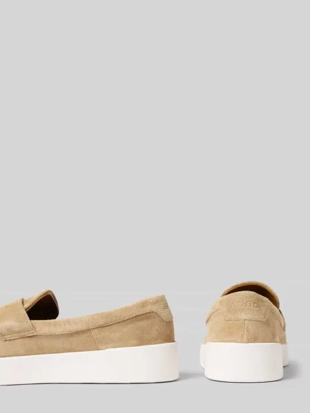 Loafersy z naturalnej skóry welurowej model LYDE_MOCC_SD' Hugo beżowe