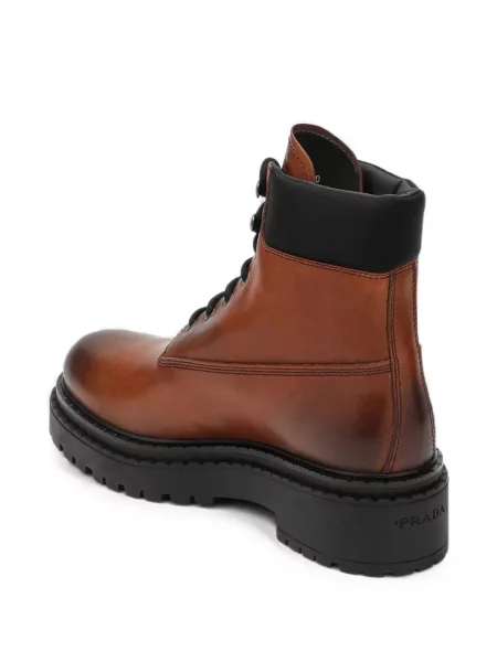Botine Prada cu șireturi din dantelă maro