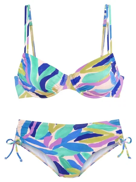 S.Oliver Costum de baie două piese / galben / verde / lila albastru