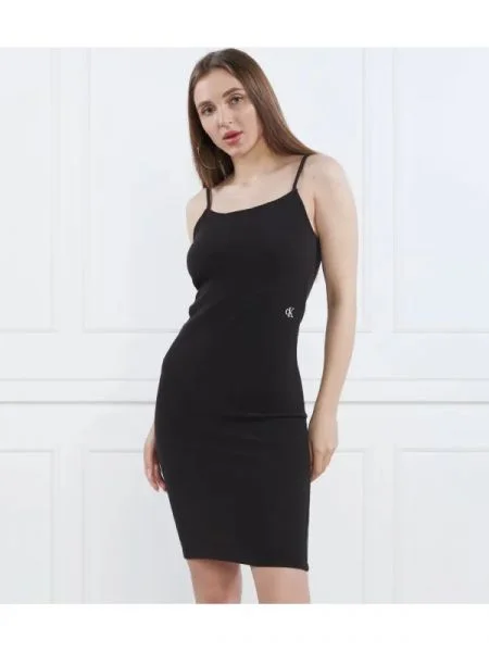 CALVIN KLEIN JEANS Rochie SLUB RIB STRAPPY DRESS negru