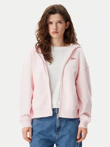 Tommy Jeans Bluză Script Logo Boxy Fit roz