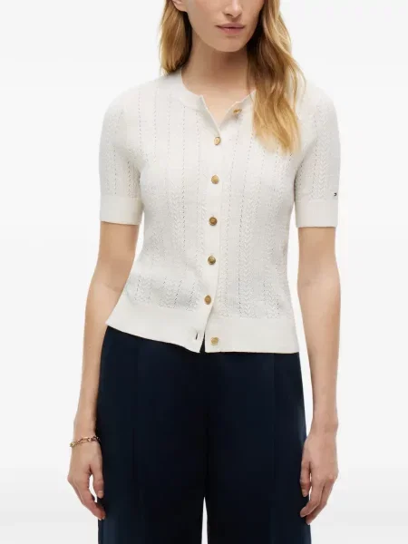 Scurt cardigan Tommy Hilfiger tricotate alb