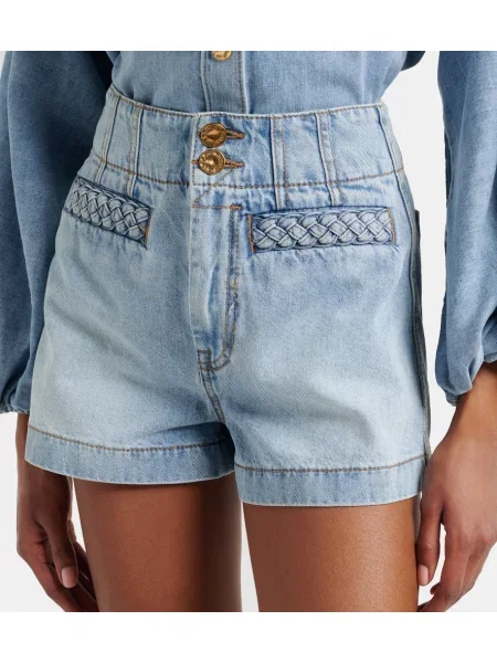 Kratke jeans hlače Zimmermann z visokim pasom modra